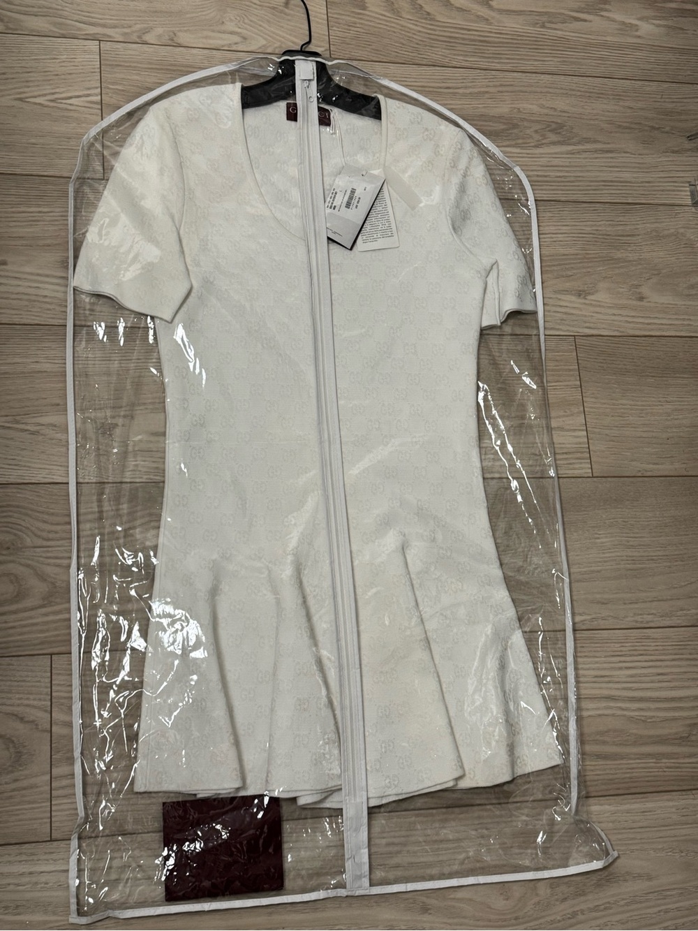 Authentic Gucci White Stretch GG Jacquard Short Sleeve Dress
